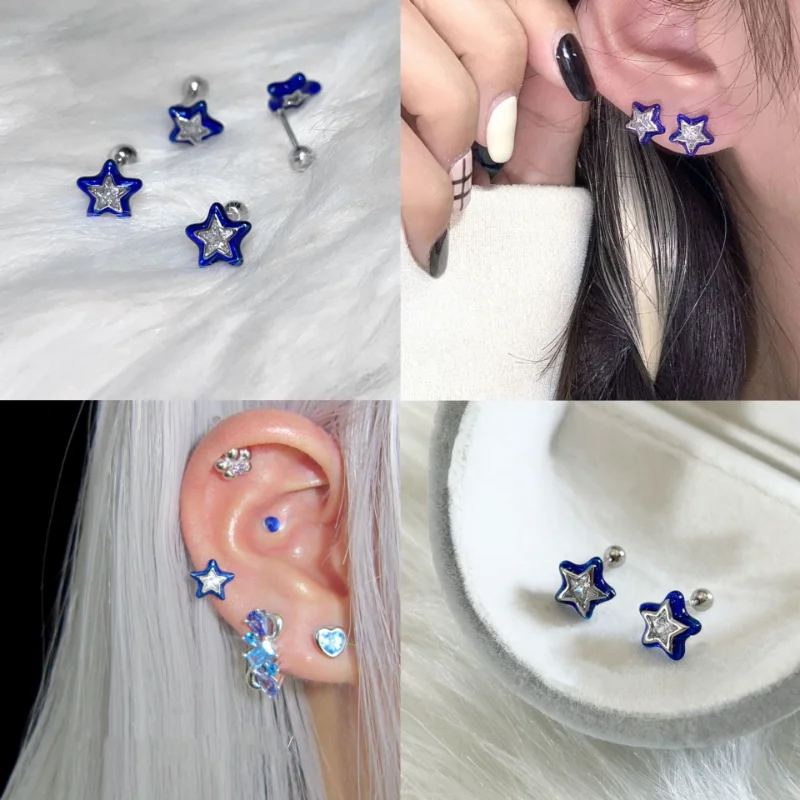 

1 pair of y2k design senior sense of blue pentagram earrings sweet cool hot girl niche design vintage ladies earrings