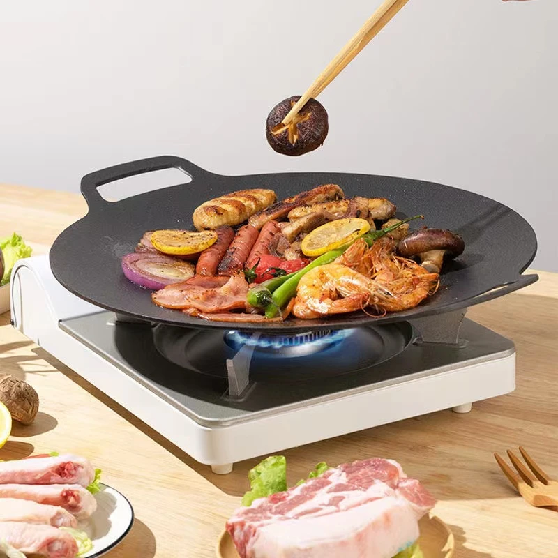 29cm Non-stick Griddle Cast Iron Frying Pan Flat Pancake Griddle Uncoated Bbq Grill Induction Cooker Open Flame Cooking Pot