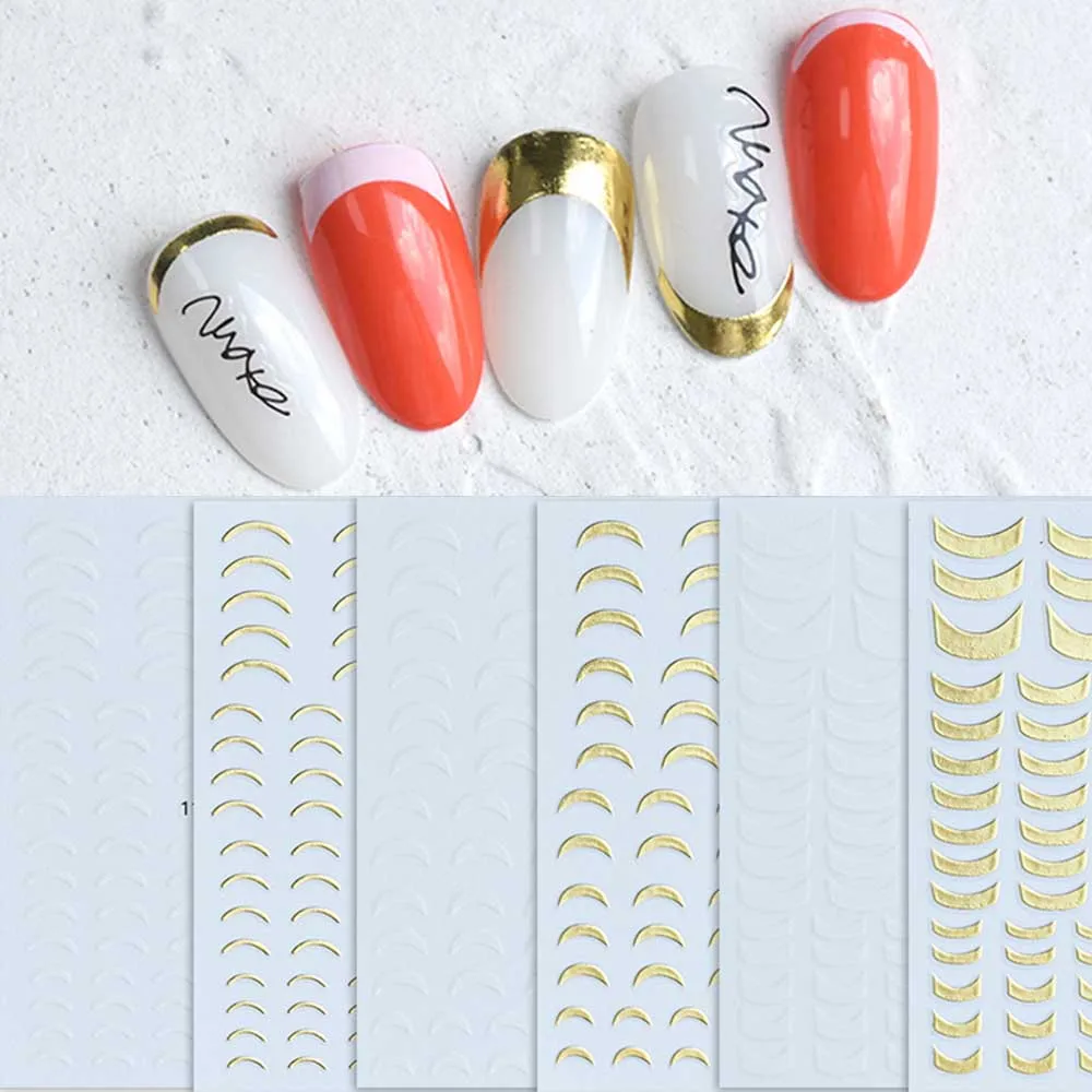 Золотые и белые наклейки на ногти с французским кончиком для ногтей