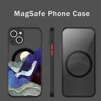 simple sun moon mountain scenery phone case for iphone 13 12 mini pro max matte transparent super magnetic magsafe cover