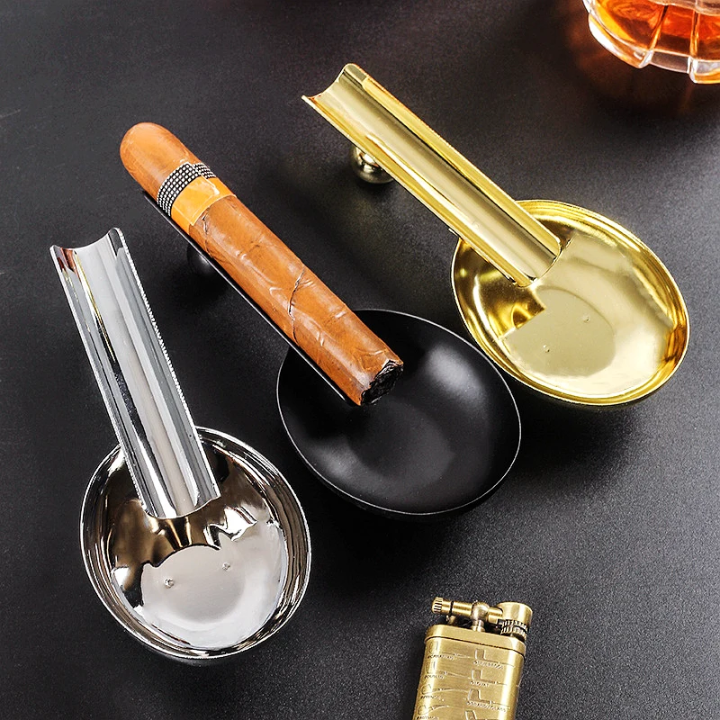 

Metal Cigar Ashtray Holder Stainless Steel Cendrier Cigarro Cenicero Spoon Shape Creative Office Gadgets Smoke Home Accessories
