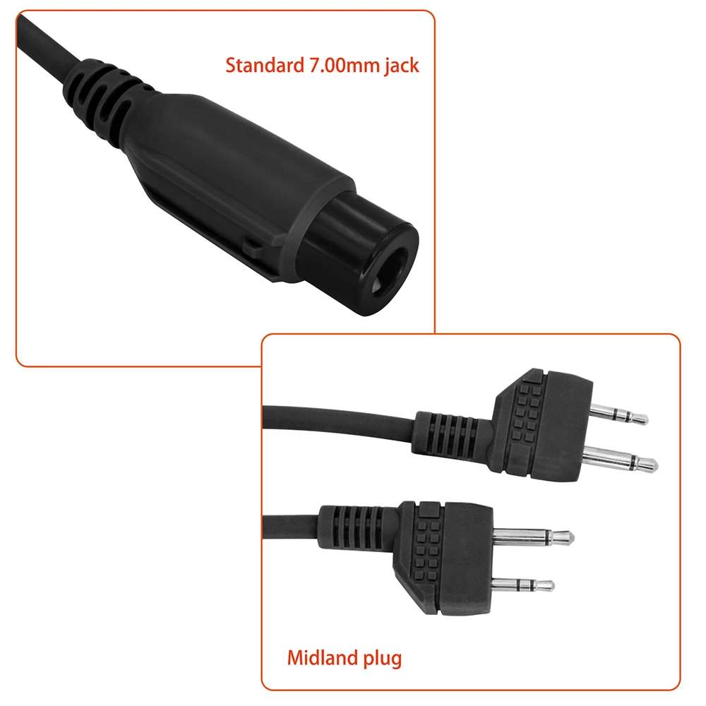 Tactical Military PTT RAC PTT Dual COMM Midland plug Tactical Headset Adapter for PELTOR COMTAC / MAS Sordin Shooting Headphones