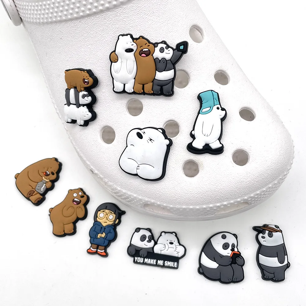 

2023 Hot Kawaii Cartoon We Bare Bears Shoe Buckle PVC Grizzly Panda IceBear Slippers Souvenir Decoration Kids X-mas Party Gifts