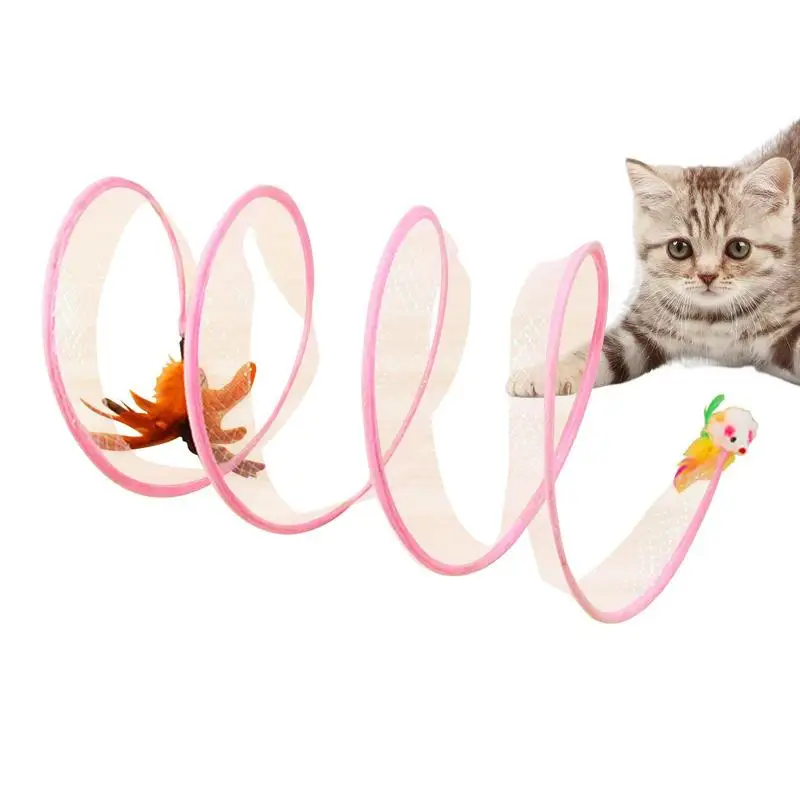 

Cat Tunnel Toy Fun S-Shape Foldable Play Tunnel With Teasing Toys For Cats Cat Tube Toy Whisker Twist Pet Supplies For Small