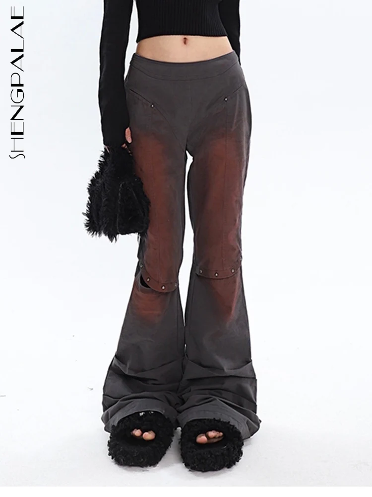 

SHENGPALAE, джинсы с градиентом, уличные джинсовые штаны с дырочками, брюки с вырезами, 2023 новая весенняя одежда Y2k, 5R1099