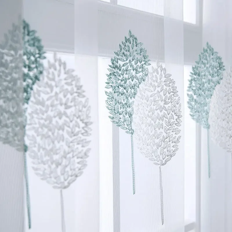 

Сине-белая двухслойная тюлевая штора с вышивкой, 1 шт.