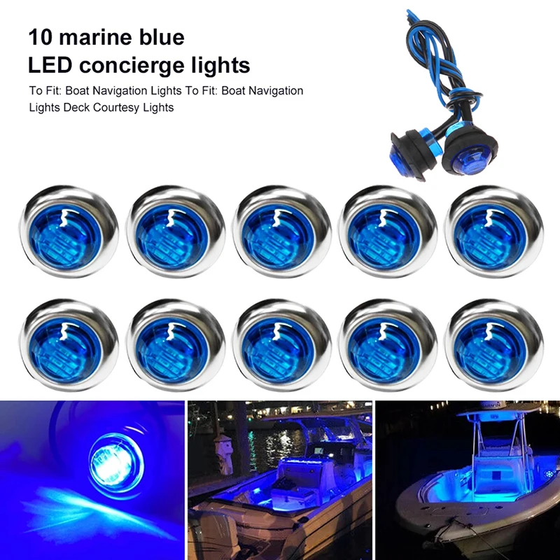 

10Pcs 12V Marine Boat Transom LED Stern Light Round White LED Tail Lamp Waterproof IP67 Yacht Side Marker Courtesy Lights Blue
