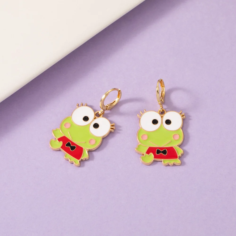 

New Cute Enamel Green Frog Hoop Earrings for Women Drop Oil Multicolor Dangle Earrings For Women Girls Ear Jewelry Gifts
