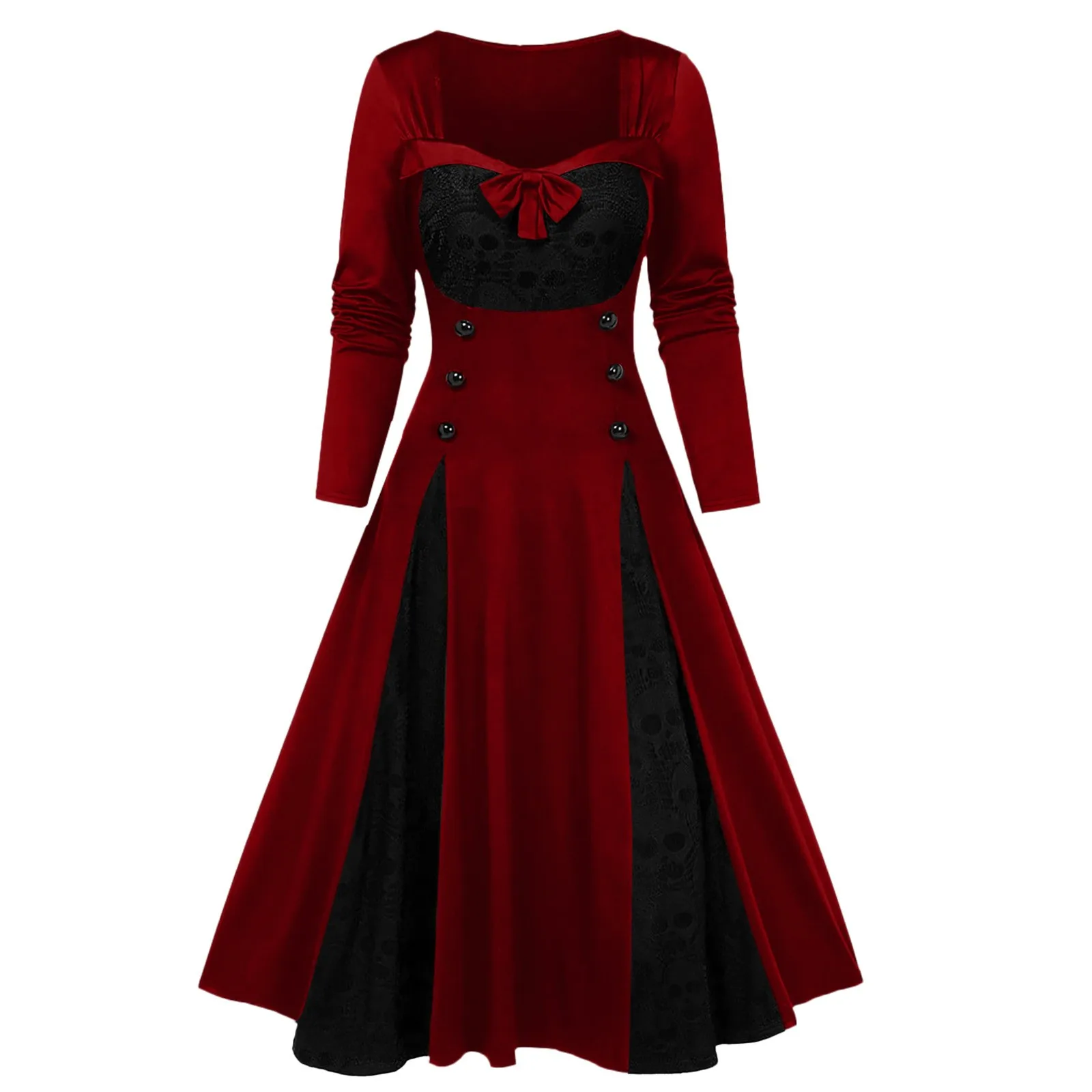 

Женское кружевное лоскутное платье с цветными вставками, винтажное платье с длинным рукавом и бантом, платье для Хэллоуина и вечеринки, жен...
