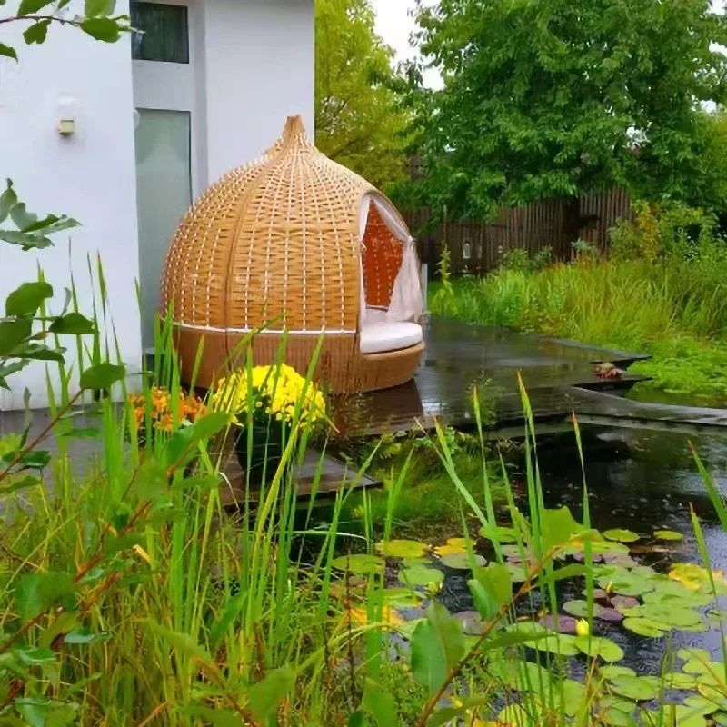 Кровать из ротанга диван патио ленивая круглая кушетка мебель для сада заднего