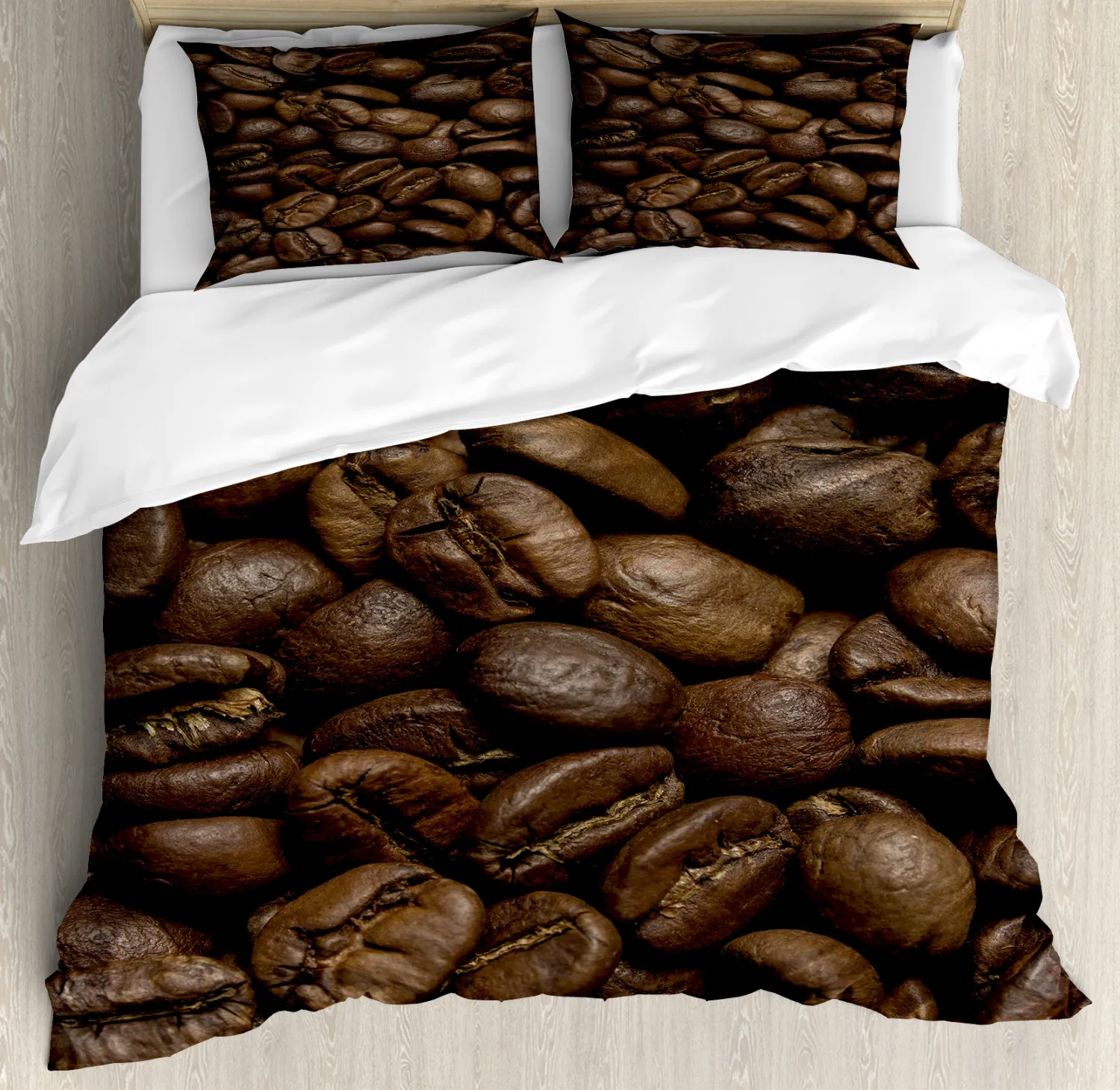 

Coffee Queen Size Duvet Cover,Flavored Roasted Arabica Beans,Morning Drink Theme Quilt Cover,Brown Polyester Comforter Cover