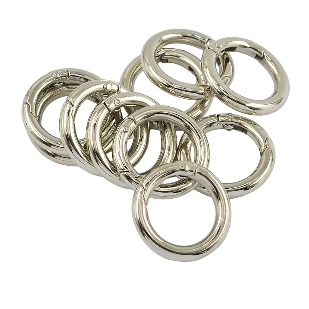 

10Pcs Silver Alloy Circle Spring Snap Hook Clip Handbag Shoulder Straps