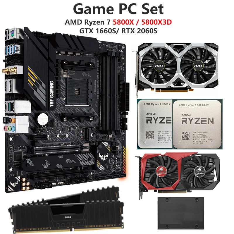 Gaming PC kit B550M Motherboard With AMD Ryzen 7 5800X/5800X3D Processo DDR4 16GB 480GB GTX1660 S/RTX2060 Super Without PC case