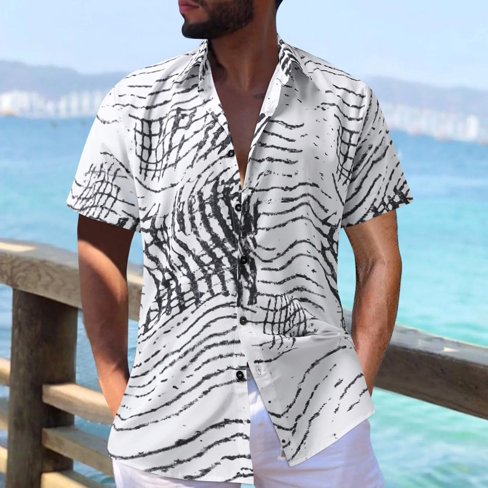 

Summer Printing Shirts Lapel Collar Shirt Short Sleeve Button Men's Shirts Breathable Camisas Hombre Cool Fashion Blusas 2023