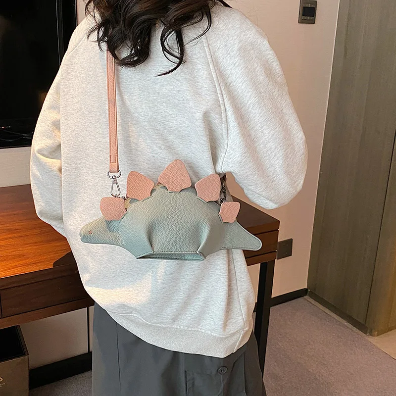

Girl Dinosaur Shoulder Purses PU Stegosaurus CrossBody Bag Cute Shopper Bag