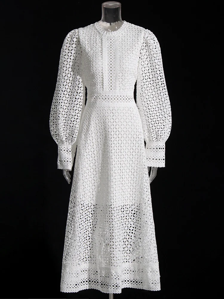 

Ladies 2023 Cut Out Solid Minimalist Dress For Women Round Neck Lantern Sleeve High Waist Embroidery Summer Woman Trendy Sexy