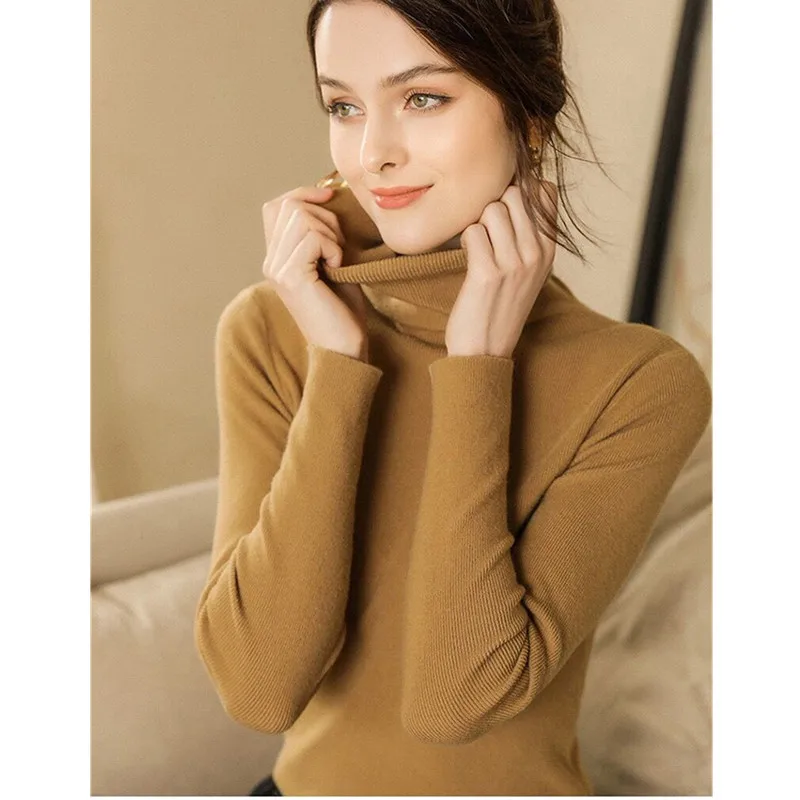 BOWEYLUN осенне-зимний вязаный свитер с воротником-стойкой женский тонкий пуловер