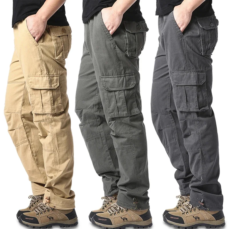 

Large Pocket Loose Overalls Men's Outdoor Sports Jogging Military Tactical Pants Elastic Waist Pure Cotton Casual Work Pants