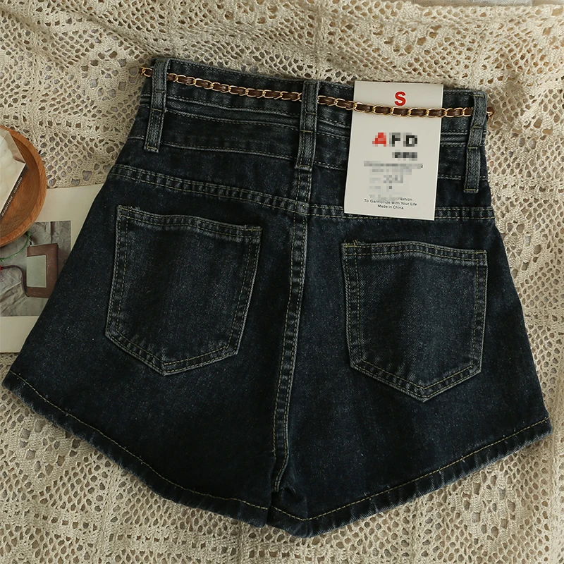 Hear The Future 2023 Spring And Summer New Women's Shorts High Waist Slim Korean Fashion All-match Washed Dark Denim Shorts