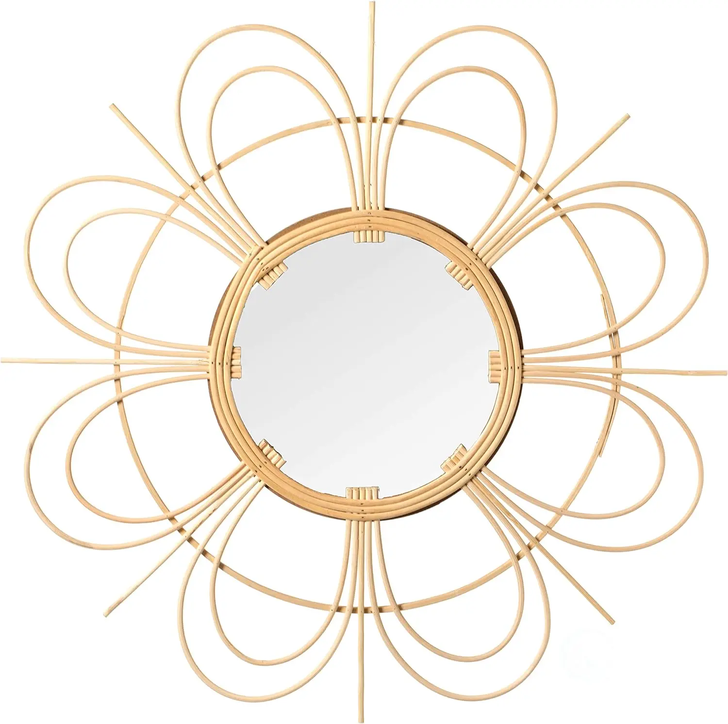 

Плетеные деревянные круглые зеркальные настенные стикеры в форме цветка из ротанга