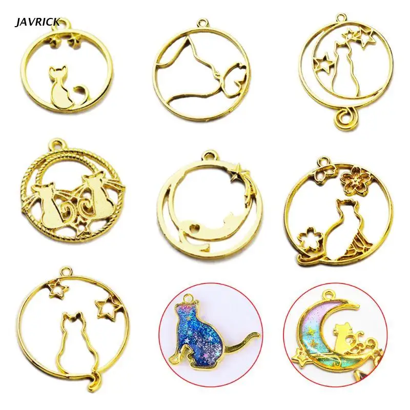 

7 шт. металлическая рамка с милым котом DIY браслет мини рамка Золотая оправа с кабошоном оправа из уф смолы очарование