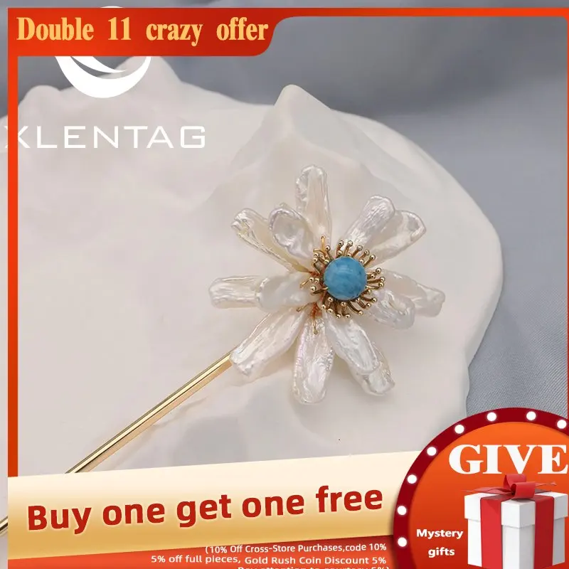 

GLSEEVO Natural Tahitian Baroque Pearls Aquamarine Blossoms Women Hairpins Korea Personality Retro Jewelry Accessories Wholesale