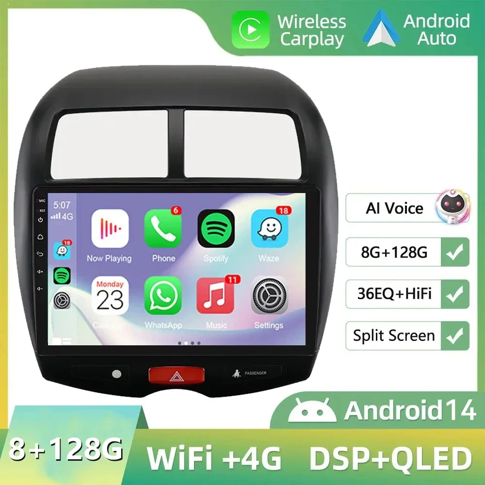 Автомобильный мультимедийный плеер с радио GPS-навигацией Android 14 0 8G + 128G для Mitsubishi