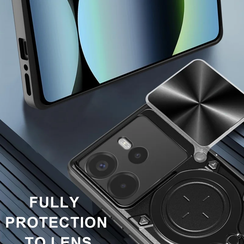 Фото Чехол для телефона Redmi Note 15 14 12S 11T Turbo 3 4 Pro 5 Max с металлической поворотной подставкой, защитой камеры и противоударными свойствами №5