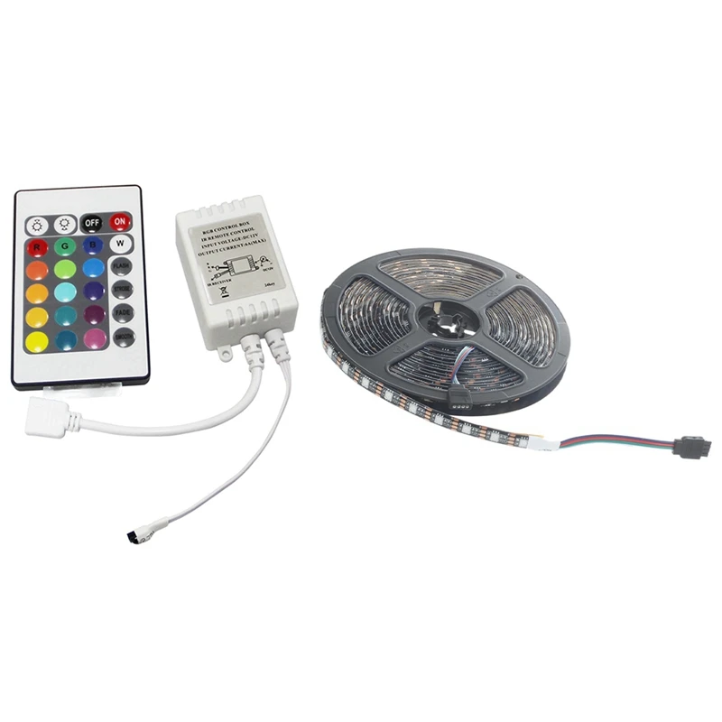 

1 светодиодная RGB-лента с управлением ИК FB, 24 клавиши, белая, 12 В и 1 рулон, Светодиодная лента 5050 RGB, 5 м, 300 светодиодный, 5 в постоянного тока, вод...
