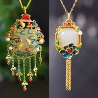 fashion jewelry vintage style necklace ladies gold plated chinese peony pendant bracelet fishing dragon necklace enamel color