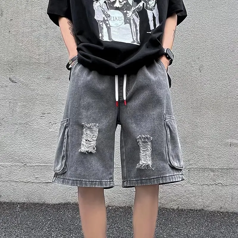 

Шорты женские рваные с завышенной талией, повседневные короткие штаны с карманами, с бахромой и дырками, лето 2022