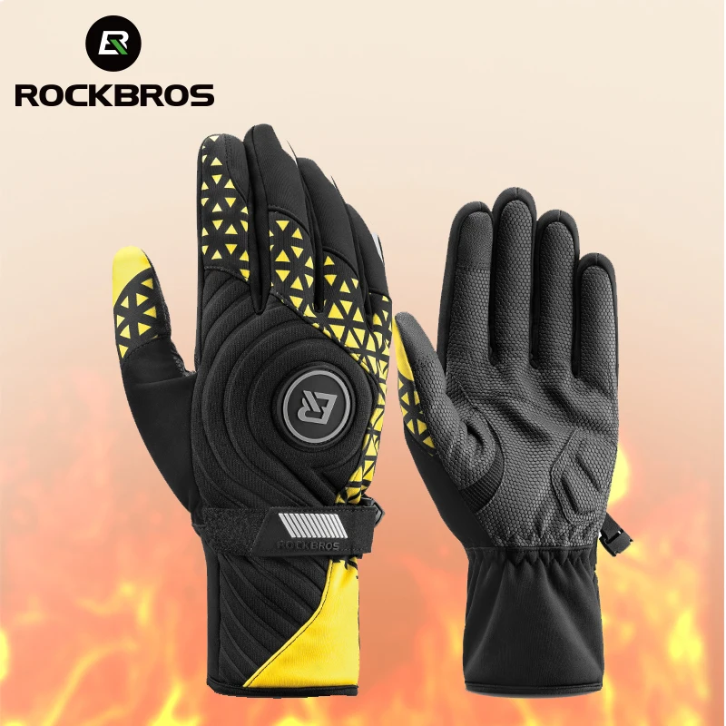 

ROCKBROS Winter Glove Windproof Cycling Gloves Touch Screen Keep Warm official Gloves Thickened Pad Shockproof Bike Motor Gloves