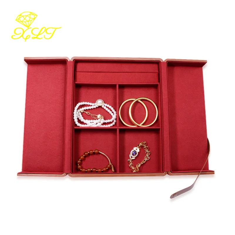 Double Open Jewelry Storage Box Double Layer Necklace Ring Packaging Box High-end Microfiber Jewelry Box Jewlery Organizer Case