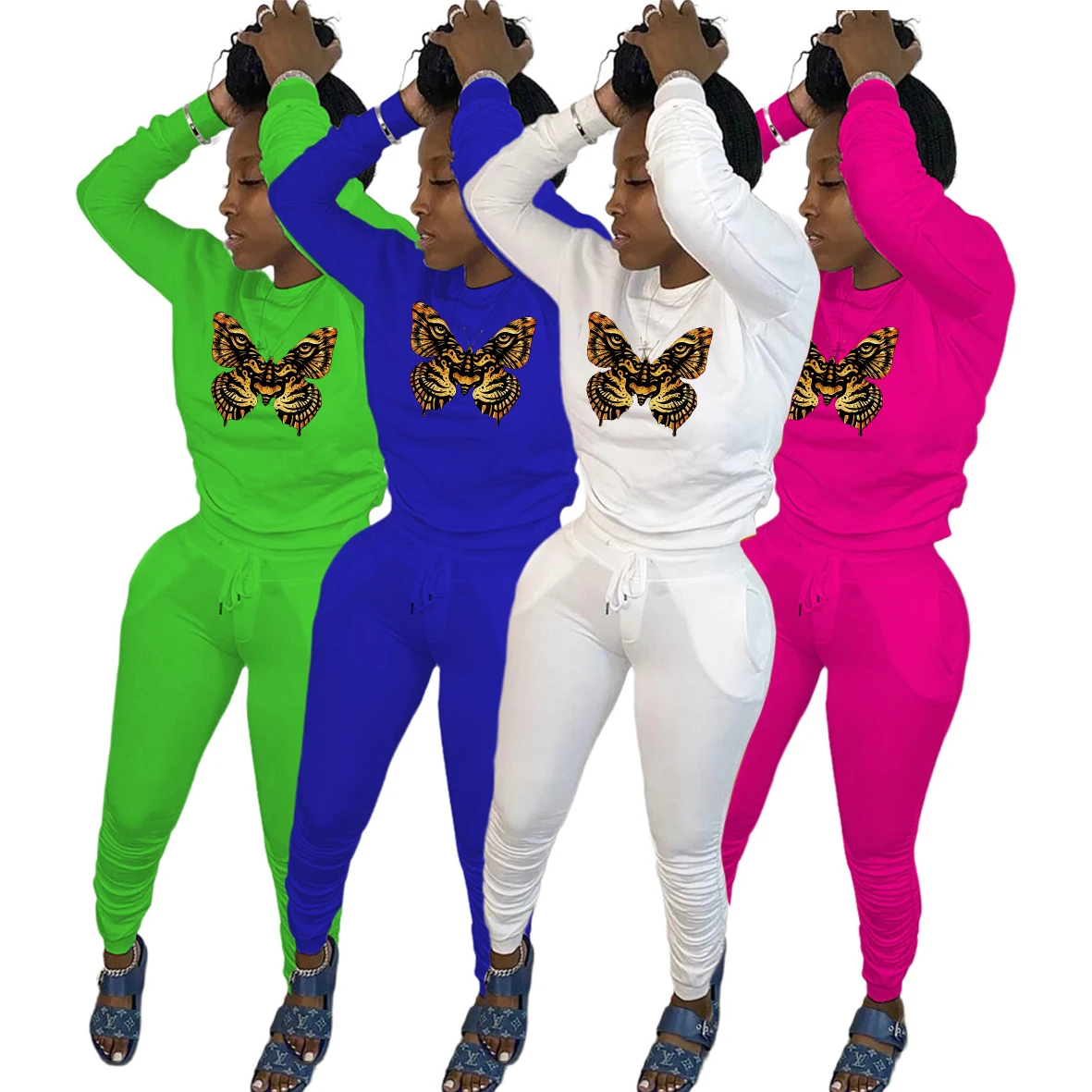 

Women 2 Piece Set Fall Clothing Suit Letter Patchwork Ribbed Bodycon Outfits Tracksuit Matching Set Girl Wholesale Dropshpping