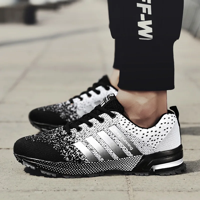 

Summer Foreign Trade New Couple Fashionable Sports Shoes Fly Woven Mesh Men's Running Breathable Cross-Border plus Size Men Shoe