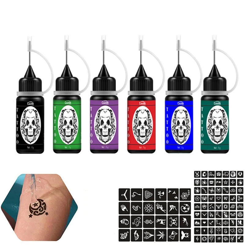 

6 Bottles 15g*6 Temp Tattoos for Women Kids Men Semi Permanent Tattoo Fake Freckles Temporary Tattoo Kit Full Kit