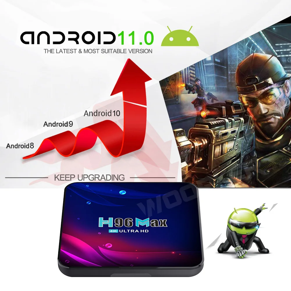 Woopker H96 Max TV Box V11 Rockchip RK3318 Android 11 Dual WiFi 2.4G/5G BT 4.0 4K HDR 10.0 Smart Digital Television Set Tops