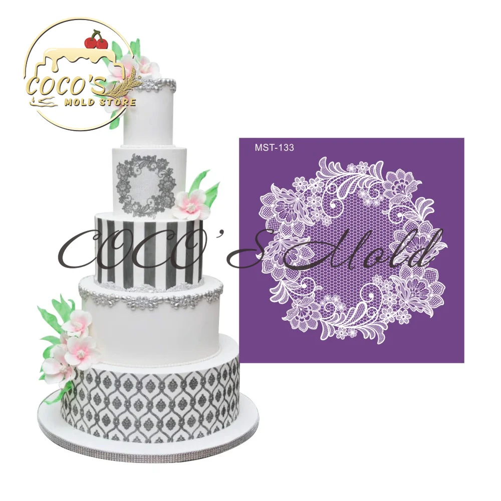 

Цветочный/решетчатый дизайн, мягкая ткань, имитация Королевского крема «сделай сам», кружевная рамка, форма, кухонные инструменты для украш...