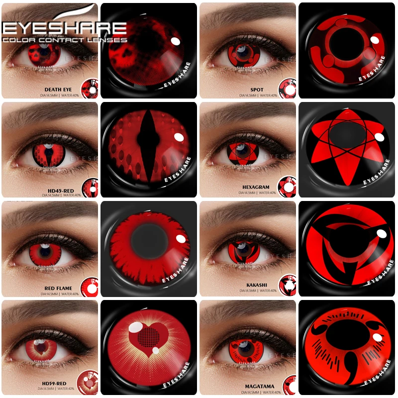 

EYESHARE 2pcs Color Contact Lenses for Eyes Anime Cosplay Lenses Red Eye Contact Beauty Makeup Yearly Pupils Halloween 14.5mm