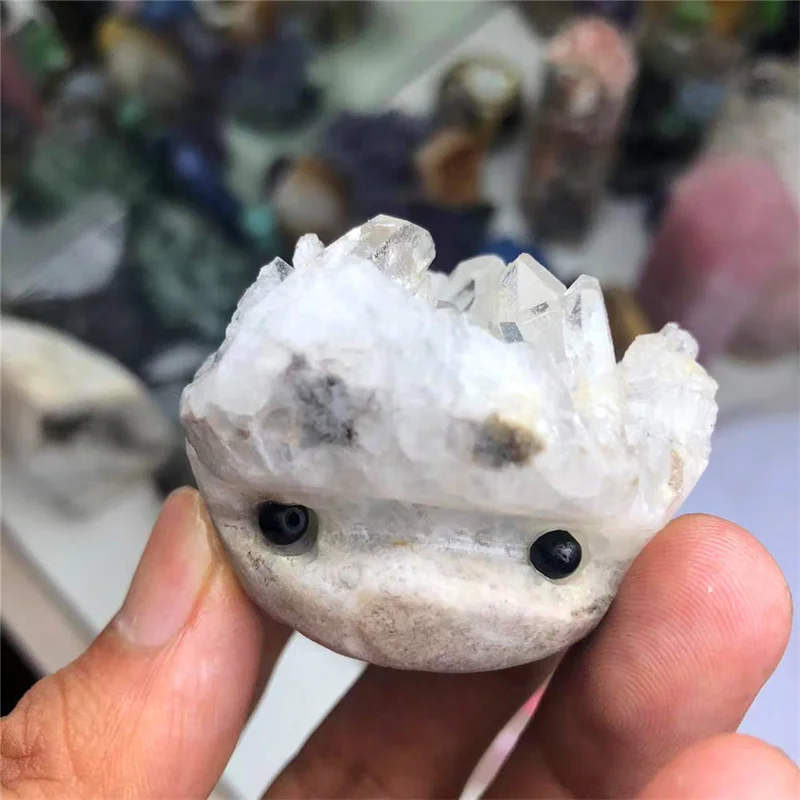 

Natural Stones White Quartz Crystal Cluster Carved Gemstones Hedgehog Healing Gems Crafts Reiki Decoration