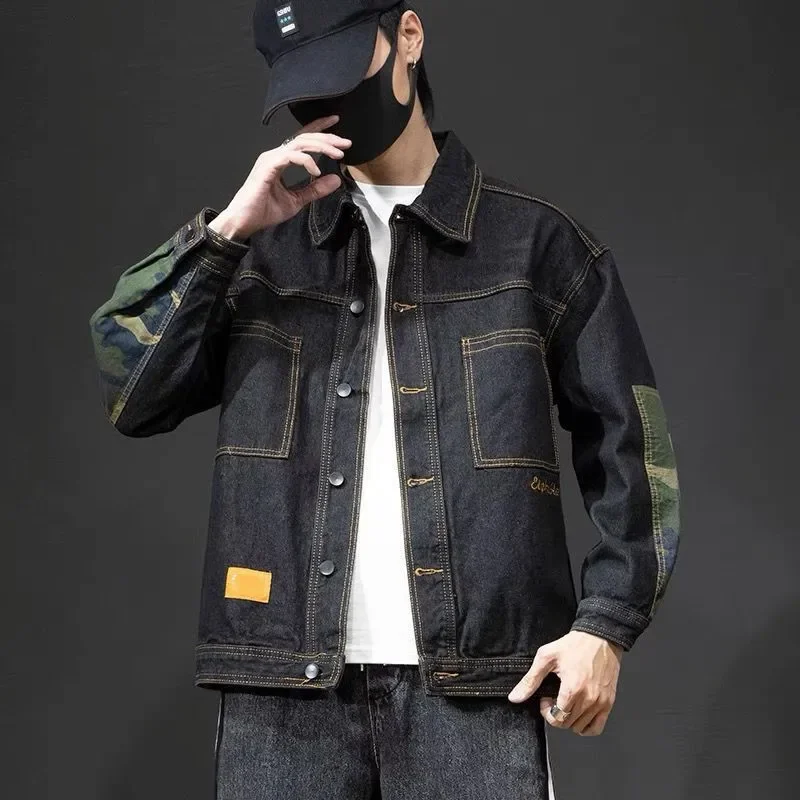 Модная джинсовая куртка для мужчин повседневная свободная посадка