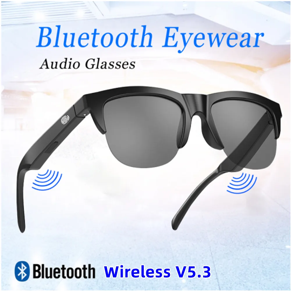 Black Sports Stereo Wireless 5.3 Smart Glasses Headset Telephone Driving Sunglasses / Mp3 Sunglasses Light Weight