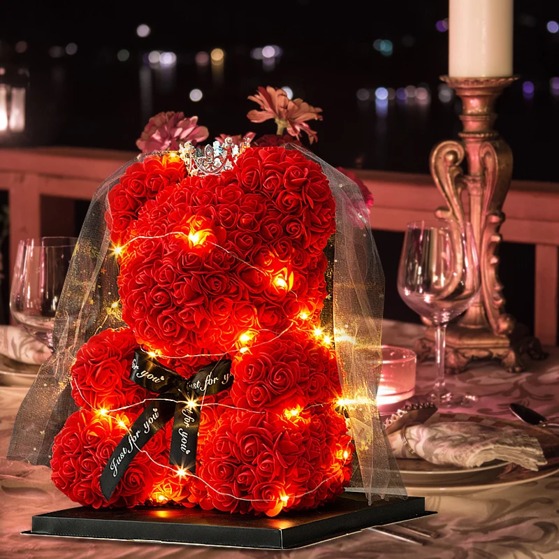 40cm Crown Wedding Dress Rose Teddy Bear With Box Light Romantic Gift for Girlfriend Valentines Day Birthday Anniversary - купить по