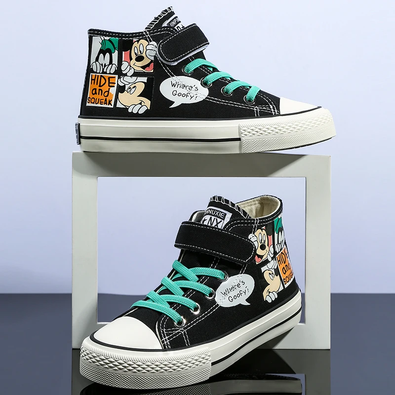 Hot Sale Fashion Cute Cartoon Kids Sneakers Yellow Children Canvas Sneakers Boy Girl High top Canvas Shoes basket enfant fille