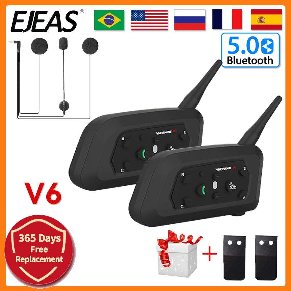 

Vnetphone V6 6Riders Motorcycle Bluetooth Helmet Headset Intercom Full Duplex Bt Communicator Intercomunicador Interfones 1200M
