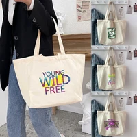 ladies shopping handbags casual canvas large capacity foldable wild printed shoulder bags shopping organizer tote bags
