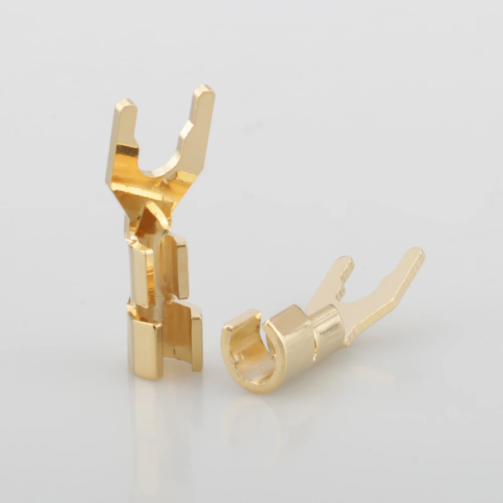 

8pcs Hi-end Solid Copper 24K Gold plated Silver plated Spade Plug Speaker Cable Wire Connector HiFi Gold Silver plated spade
