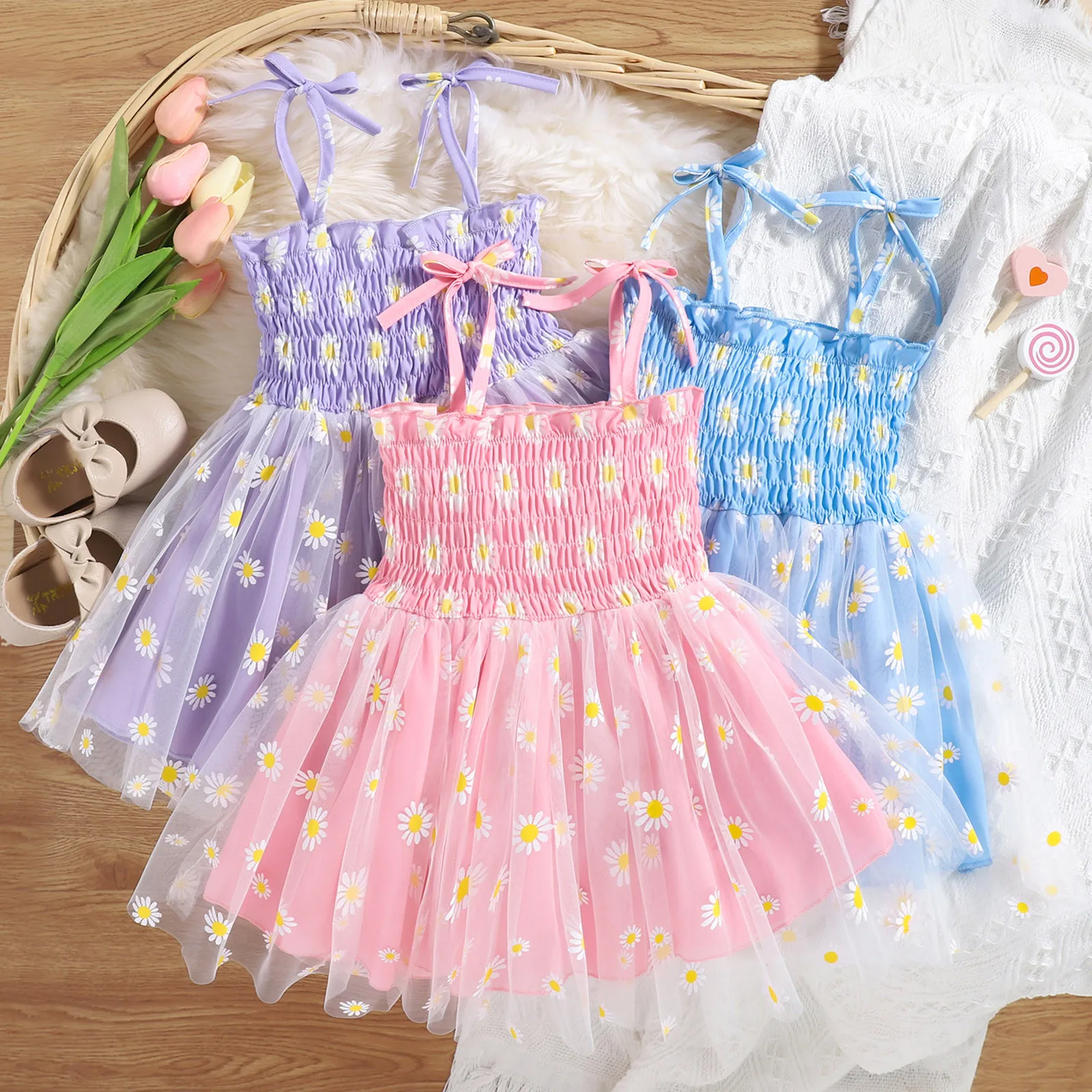 

6M-4Y Toddler Girls Dress Summer Sleeveless Beach Tutu Dress Layered Tulle Dresses 2022 New Floral Print Party Princess Dresses