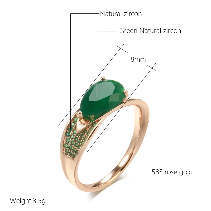 SYOUJYO Water Drop Dark Green Opal Rings For Women 585 Rose Gold Color Luxury Fine Jewelry Natural Zircon Full Paved Rings images - 6