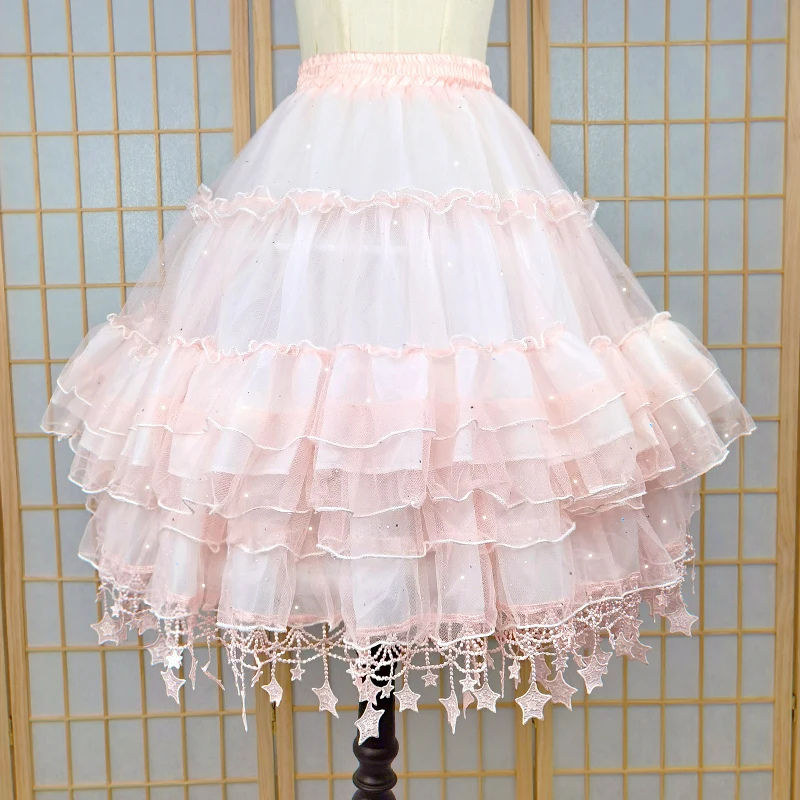 

Women's Bottoming Star Violence Fishbone Summer Cloud Carmen Mid-length Extended Petticoat Lolita Skirt